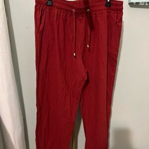Deep Red pants with Elastic Waistband and Drawstring